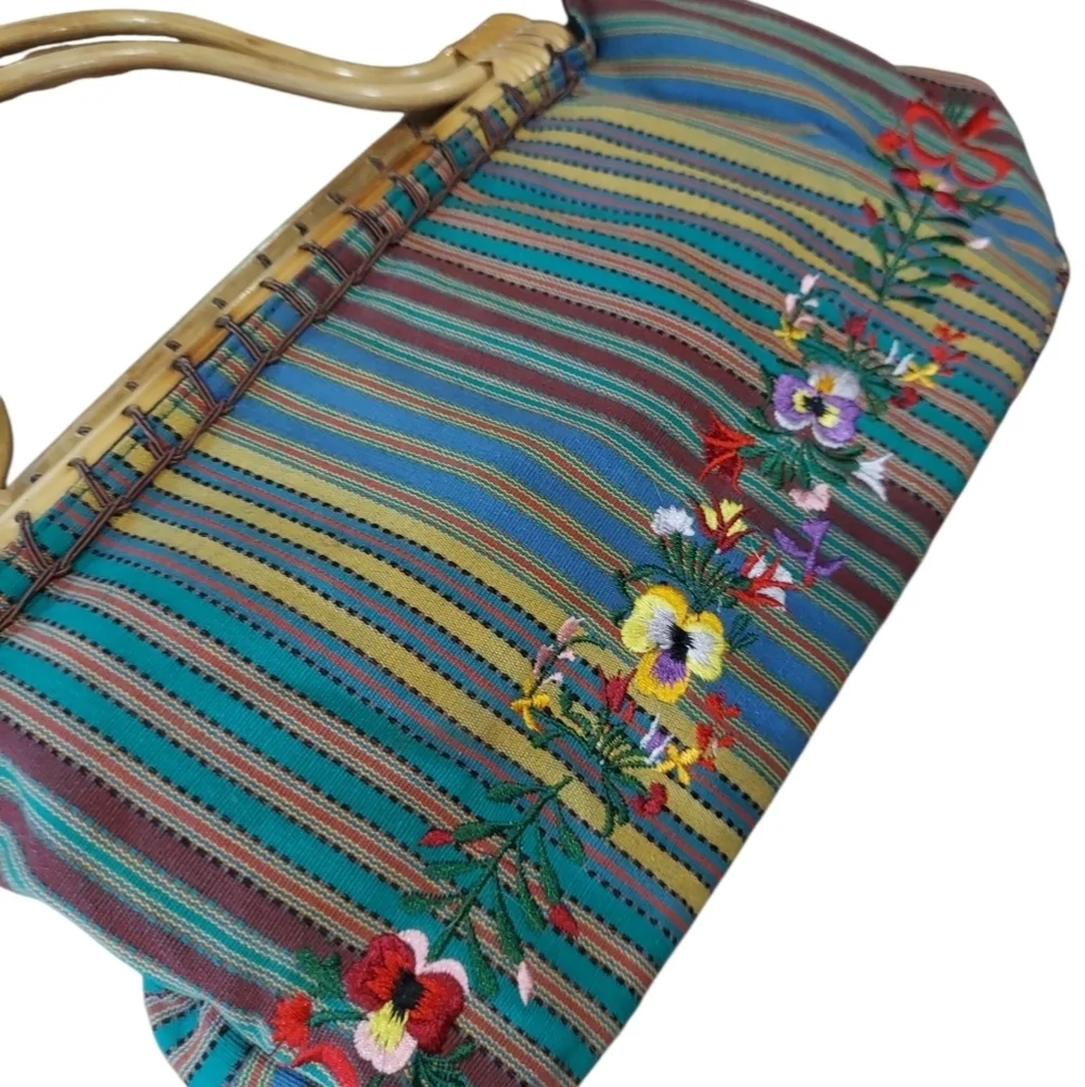 Striped Floral Embroidered Colorful Arm Bag Satchel Boho Fairy